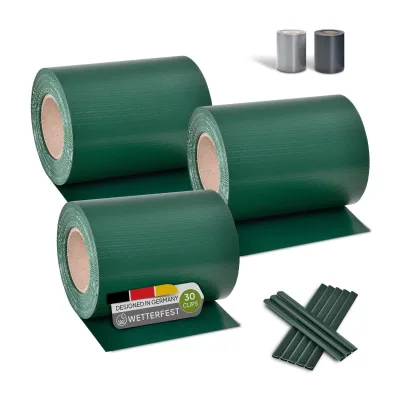 Juskys PVC Sichtschutzstreifen Doppelstabmatten Zaun 3er Set á 35m x 19cm - Zaunfolie – grün