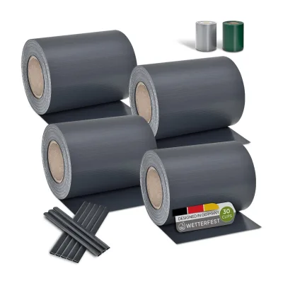 Juskys PVC Sichtschutzstreifen Doppelstabmatten Zaun 4er Set á 35m x 19cm - Zaunfolie – anthrazit