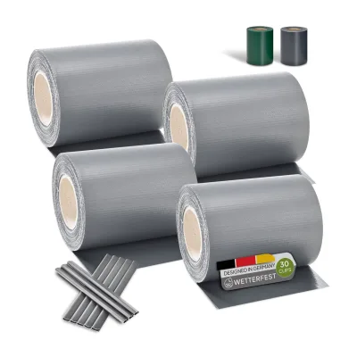 Juskys PVC Sichtschutzstreifen Doppelstabmatten Zaun 4er Set á 35m x 19cm - Zaunfolie – hellgrau