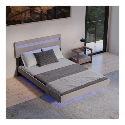 Juskys Schwebebett Lissabon 140 x 200 cm - Schwebendes Design, Integrierte LED-Beleuchtung - beige