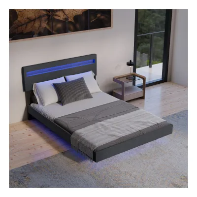 Juskys Schwebebett Lissabon 140 x 200 cm - Schwebendes Design, Integrierte LED-Beleuchtung - dunkelgrau