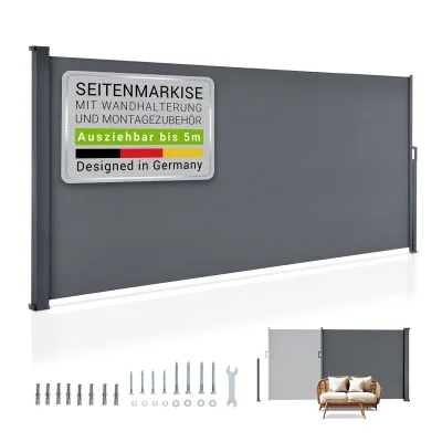 Juskys Seitenmarkise Dubai 500 x 190 cm ausziehbar blickdicht, Sichtschutz Garten, Terrasse anthrazit