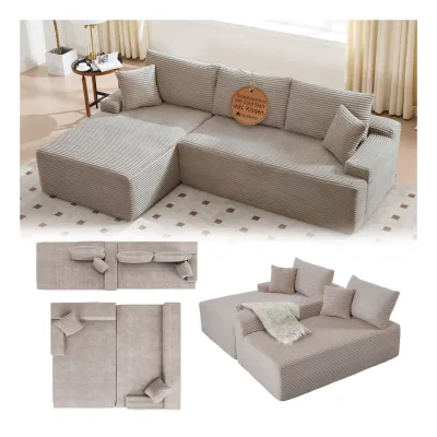 Juskys Sofa Coredo Links - Ecksofa 3 Sitzer, Couch in L Form mit Ottomane - Cord in Taupe