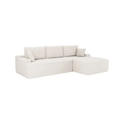 Juskys Sofa Coredo Rechts - Ecksofa 3 Sitzer, Couch in L Form mit Ottomane - Cord in Creme