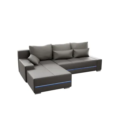 Juskys Sofa Davos Links - Bequemes Ecksofa mit Schlaffunktion, Bettkasten, Samt & LEDs - Hellgrau