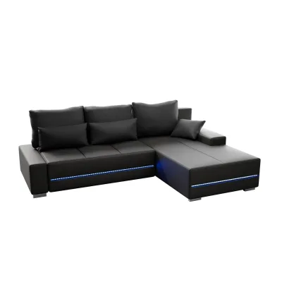 Juskys Sofa Davos Rechts - Bequemes Ecksofa mit Schlaffunktion, Bettkasten, Samt & LEDs - Dunkelgrau