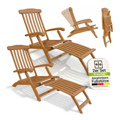 Juskys® Sonnenliege Evia 2er Set - klappbar für Garten & Terrasse, geöltes Akazienholz für natürliche Optik & langlebige Nutzung, 196x54x95 cm in Natur