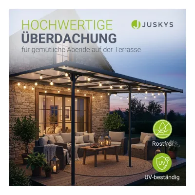 Juskys Terrassendach Borneo 5x3 m Aluminium mit Doppelstegplatten Terrassenüberdachung Dunkelgrau