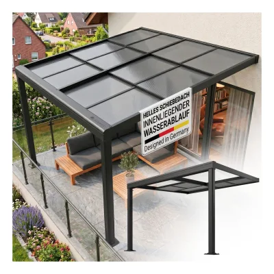 Juskys Terrassendach Jakarta 3x3 m - Schiebedach, Alu mit Doppelstegplatten, wetterfest, UV-Schutz