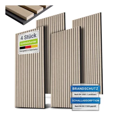 Juskys Wandpaneele Akustik 4er Set 2,88 qm - Holzoptik & reduziert Hall und Lärm - Eiche Natur Hell