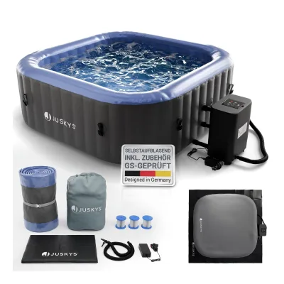 Juskys® Whirlpool SpaLuxe – 130 Sprudeldüsen, 2400W Heizung, 910L Volumen, aufblasbar - Grau / Blau