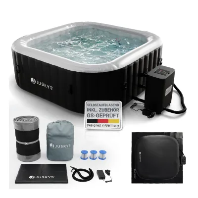 Juskys® Whirlpool SpaLuxe – 130 Sprudeldüsen, 2400W Heizung, 910L Volumen, aufblasbar - Schwarz / Weiß