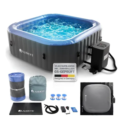 Juskys® Whirlpool SpaLuxe mit LED – 130 Sprudeldüsen, 2400W Heizung, 910L Volumen, aufblasbar - Grau / Blau
