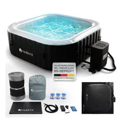 Juskys® Whirlpool SpaLuxe mit LED – 130 Sprudeldüsen, 2400W Heizung, 910L Volumen, aufblasbar - Schwarz / Weiß