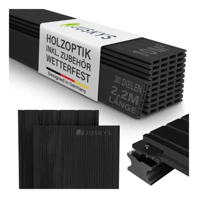 Juskys WPC Terrassendielen 10 m² – 220 cm Dielen, wetterfest inkl. Unterkonstruktion – Anthrazit