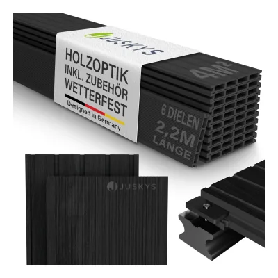 Juskys WPC Terrassendielen 2 m² – 220 cm Dielen, wetterfest inkl. Unterkonstruktion – Anthrazit