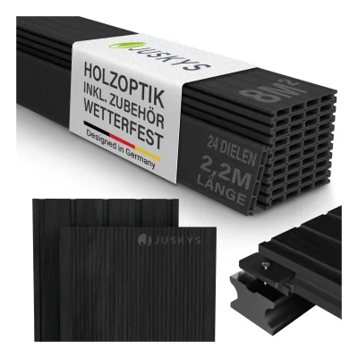 Juskys WPC Terrassendielen 8 m² – 220 cm Dielen, wetterfest inkl. Unterkonstruktion – Anthrazit