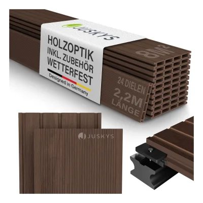 Juskys WPC Terrassendielen 8 m² – 220 cm Dielen, wetterfest inkl. Unterkonstruktion – Braun