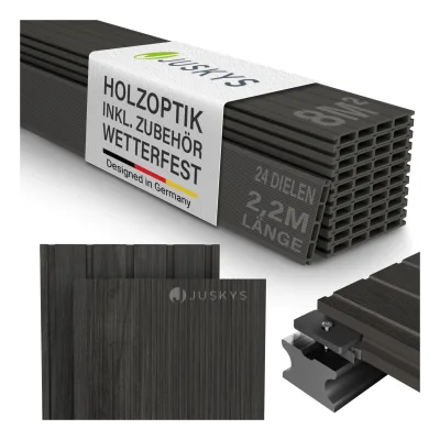 Juskys WPC Terrassendielen 8 m² – 220 cm Dielen, wetterfest inkl. Unterkonstruktion – Grau