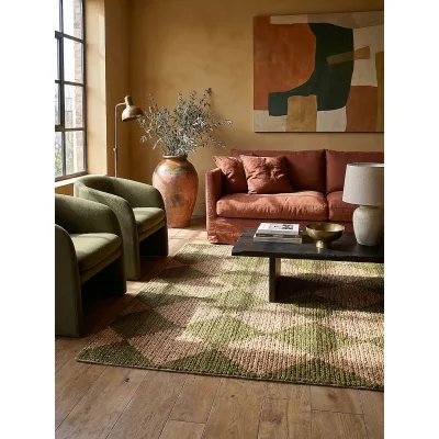 Jute-Teppich Rauten Olivegrün 160 x 230 cm - BAIN   Kadima Design