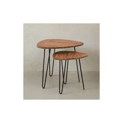 KADIMA DESIGN 2er Set Beistelltisch Sheesham Holz und Metall, Industrial-Design, Vielseitig.