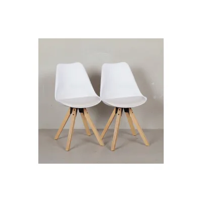 KADIMA DESIGN 2er Set Esszimmerstühle LUND: Kunstlederbezug und Holzbeine, Skandinavisches Design, Komfortables Sitzen, Weiß