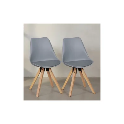 KADIMA DESIGN 2er Set Esszimmerstühle LUND: Kunstlederbezug und Holzbeine, Skandinavisches Design, Komfortables Sitzen, Grau