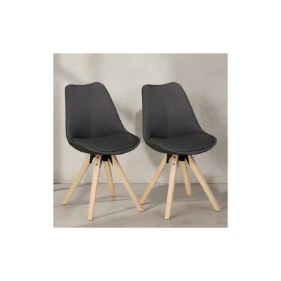 KADIMA DESIGN 2er Set Esszimmerstühle LUND: Stoffbezug und Holzbeine, Skandinavisches Design, Komfortables Sitzen, Anthrazit