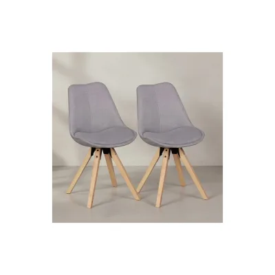 KADIMA DESIGN 2er Set Esszimmerstühle LUND: Stoffbezug und Holzbeine, Skandinavisches Design, Komfortables Sitzen, Grau