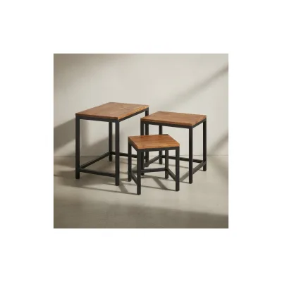 KADIMA DESIGN 3er Set Beistelltische aus Sheesham-Massivholz und Metallbeinen, Handgefertigt, Langlebig.