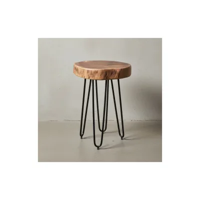 KADIMA DESIGN Beistelltisch BALU Massivholz: Metallbeine, Baumstammoptik, robust, pflegeleicht