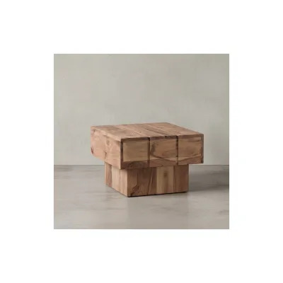 KADIMA DESIGN Beistelltisch SAAR: Massivholz, 44x44x30 cm, handgefertigtes Unikat, Akazie