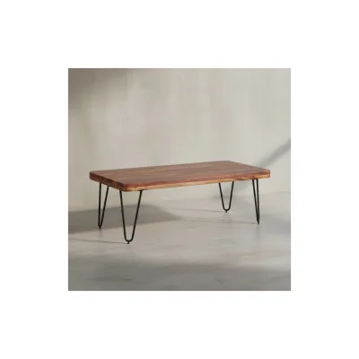 KADIMA DESIGN Couchtisch BALU Massivholz: Rechteckig, Metallbeine, handgefertigt, einzigartige Maserung