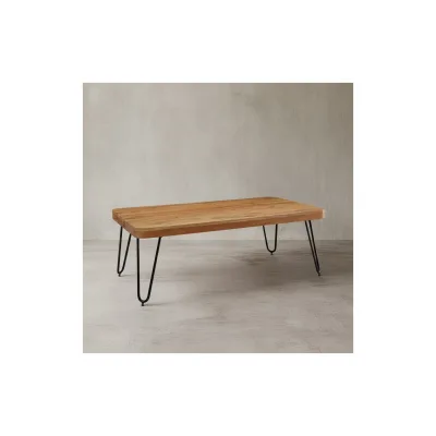 KADIMA DESIGN Couchtisch BALU Massivholz: Rechteckig, Metallbeine, handgefertigt, einzigartige Maserung