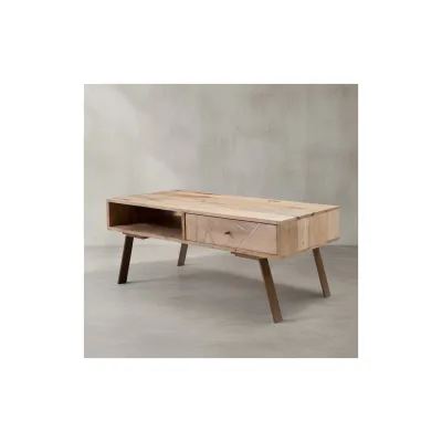KADIMA DESIGN Couchtisch Garda, Rustikaler Landhausstil, Massivholz-Mango und Metall, 95x42x50 cm.