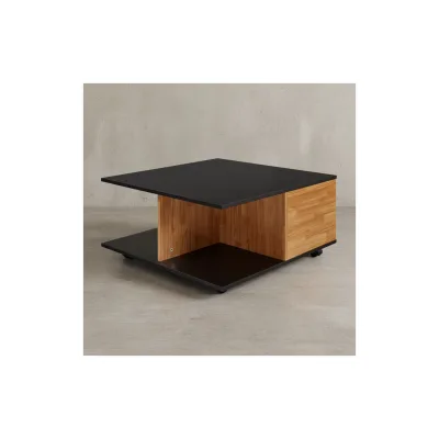 KADIMA DESIGN Couchtisch RAPIDO: 70x70x36,5 cm, 2 Schubladen, Rollen, Melaminharzbeschichtung, Anthrazit/Sandeiche.