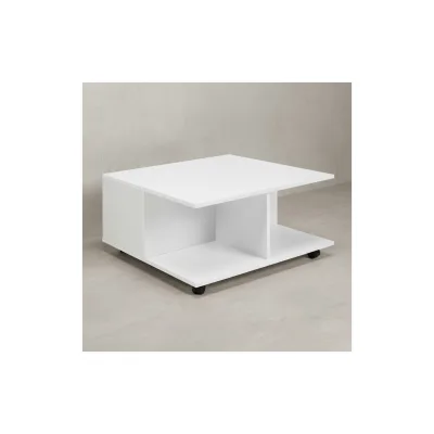 KADIMA DESIGN Couchtisch RAPIDO: 70x70x36,5 cm, 2 Schubladen, Rollen, Melaminharzbeschichtung, Weiß.