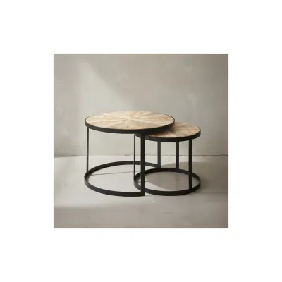 KADIMA DESIGN Couchtisch-Set ESINO: Industrie-Stil, 2 Größen, massives Holz und Metall, platzsparend, handgefertigt.