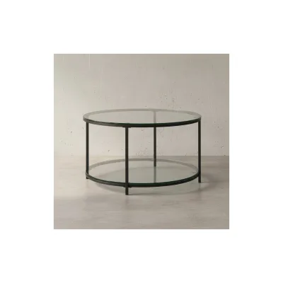 KADIMA DESIGN Couchtisch TREBBIA: Glas-Metall Mix, 2 Ablagen, 80x80x45 cm, Marmoroptik, stabil.