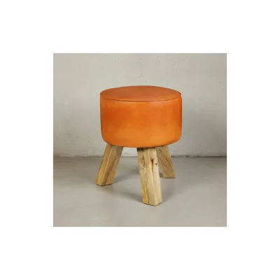 KADIMA DESIGN Country-Stil Sitzhocker, Ziegenleder, Holzgestell, 45 cm - Robust & Handgefertigt
