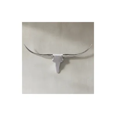 KADIMA DESIGN Deko Geweih Bull M in Silber, 100x40x6cm, Aluminium, Einzigartig durch Handarbeit - Einfache Montage