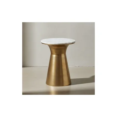 KADIMA DESIGN Echter Marmor Beistelltisch, luxuriöses rundes Design, goldfarbenes Metallgestell, 35x35x45 cm