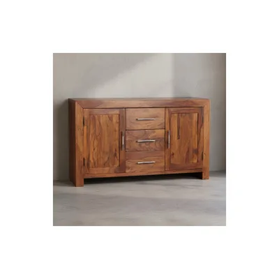 KADIMA DESIGN Elegantes Sideboard Sheesham, 3 Schubladen, 2 Türen, Landhaus-Stil