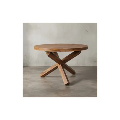 KADIMA DESIGN Esstisch TEKO: Massivholz Rund, 120 cm Durchmesser, Sheeshamholz, Kreuzbeine, Handgefertigt