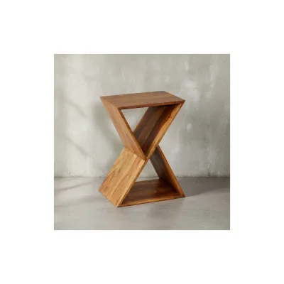 KADIMA DESIGN Extravaganter Beistelltisch aus Sheeshamholz, X-förmige Konstruktion, 2 Ablagen