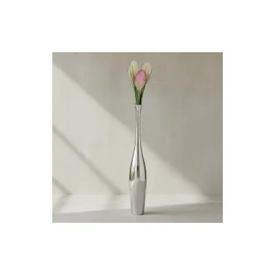 KADIMA DESIGN Große moderne Aluminium Blumenvase in Silber, 75 cm hoch, stilvoll