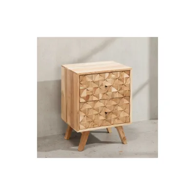 KADIMA DESIGN Handgefertigtes Nachtkästchen aus Massivholz, moderner Landhaus-Stil, 2 Schubladen