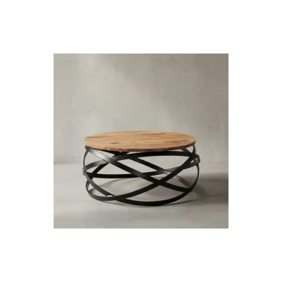 KADIMA DESIGN Industrial Couchtisch mit massiver Holzplatte und Metallgestell, modernes Wohnzimmer, komplett montiert.