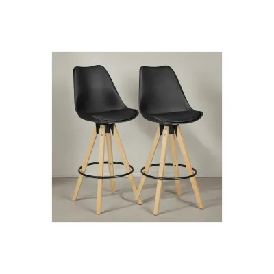 KADIMA DESIGN Komfort Barhocker Set: Ergonomische Sitzschale, Holzbeine, Schwarz