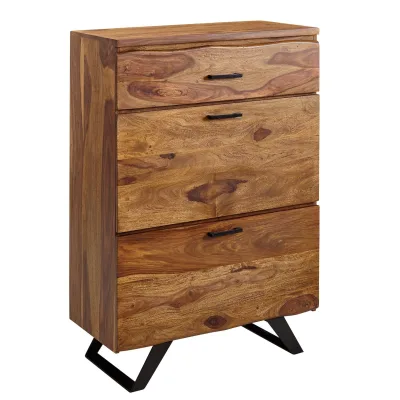 KADIMA DESIGN Kommode Sheesham, 80x120x41,5 cm, Highboard, Metallgestell, 3 Schubladen